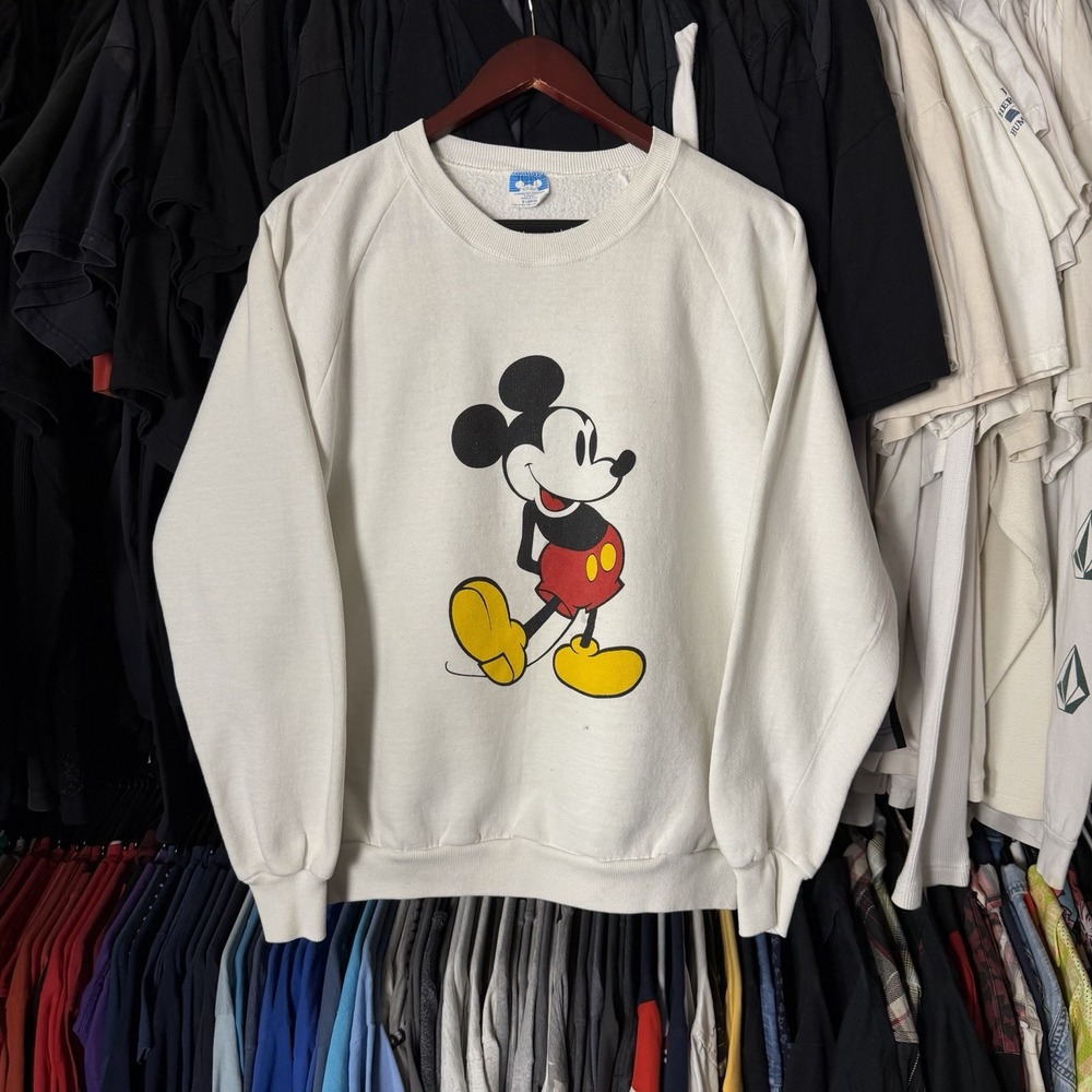 Vintage Disney Mickey Mouse Crewneck Sweater Womens XL White Cartoon USA Retro